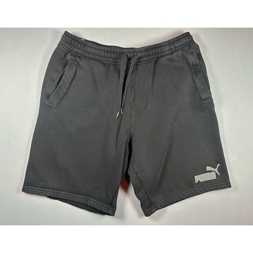 PUMA Men’s Gray Athletic Knit Shorts Drawstring Elastic Waist Pockets L